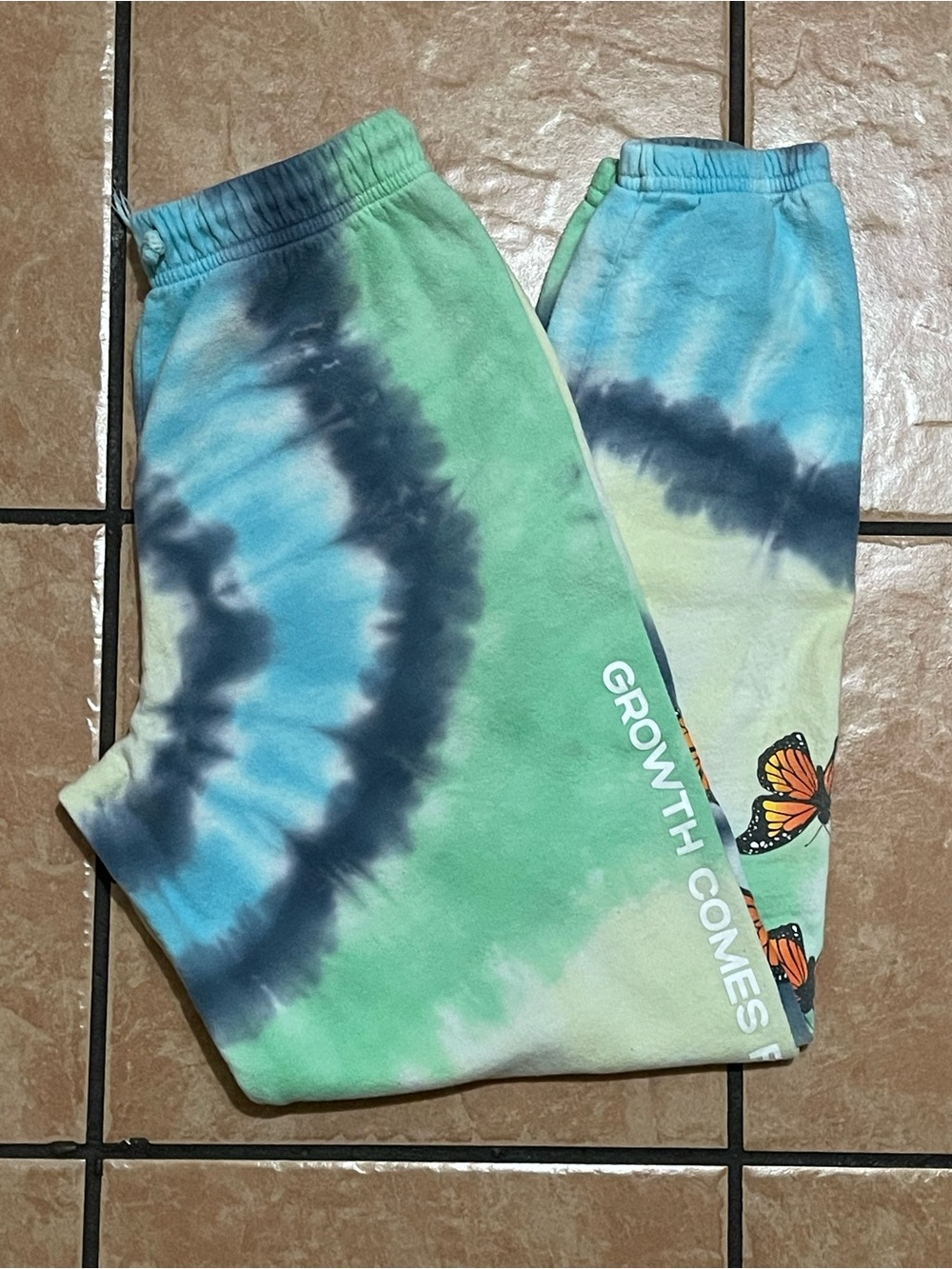 Send offer to me Tie-Dye Green & Blue Sweatpants with Butterfly Print